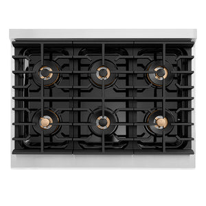 ZLINE Autograph Edition 36 in. Paramount Gas Rangetop with 6 Burner DuoPro™ Cooktop in Stainless Steel and Polished Gold Accents, Open Box-Great Condition