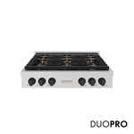 ZLINE Autograph Edition 36 in. Paramount Gas Rangetop with 6 Burner DuoPro™ Cooktop in Stainless Steel and Matte Black Accents, Open Box-Great Condition
