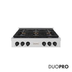 ZLINE Autograph Edition 36 in. Paramount Gas Rangetop with 6 Burner DuoPro™ Cooktop in Stainless Steel and Matte Black Accents, Open Box-Great Condition