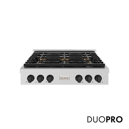 ZLINE Autograph Edition 36 in. Paramount Gas Rangetop with 6 Burner DuoPro™ Cooktop in Stainless Steel and Matte Black Accents, Open Box-Great Condition