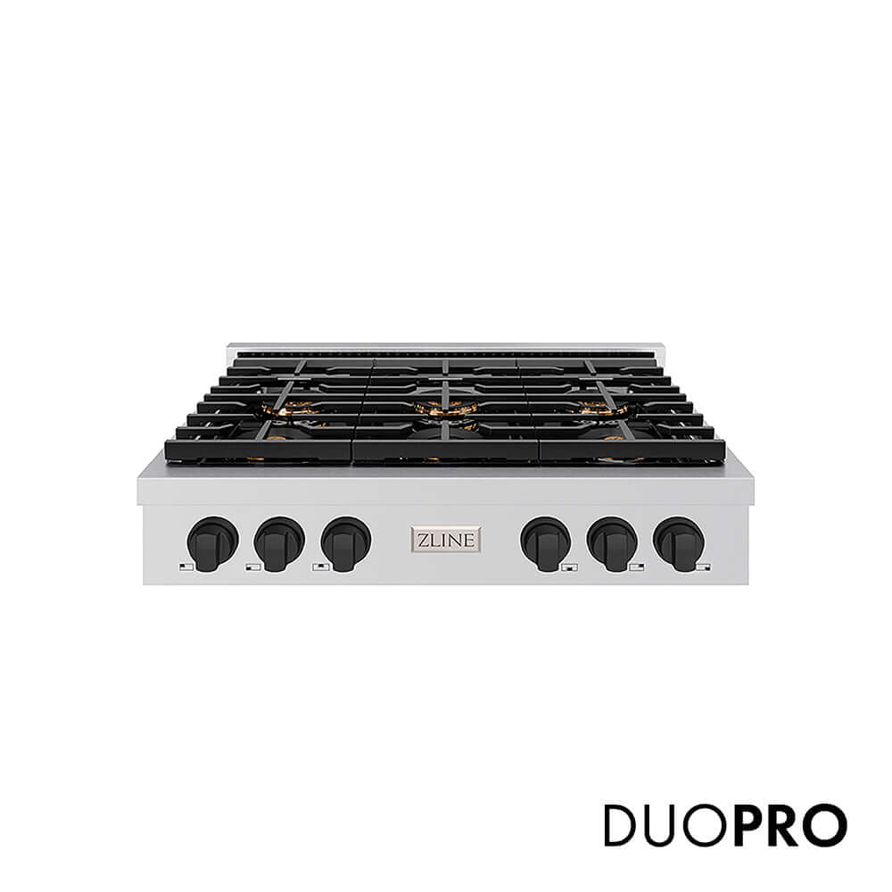 ZLINE Autograph Edition 36 in. Paramount Gas Rangetop with 6 Burner DuoPro™ Cooktop in Stainless Steel and Matte Black Accents, Open Box-Good Condition