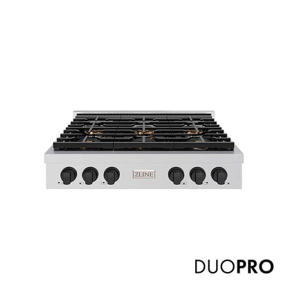 ZLINE Autograph Edition 36 in. Paramount Gas Rangetop with 6 Burner DuoPro™ Cooktop in Stainless Steel and Matte Black Accents, Open Box-Good Condition