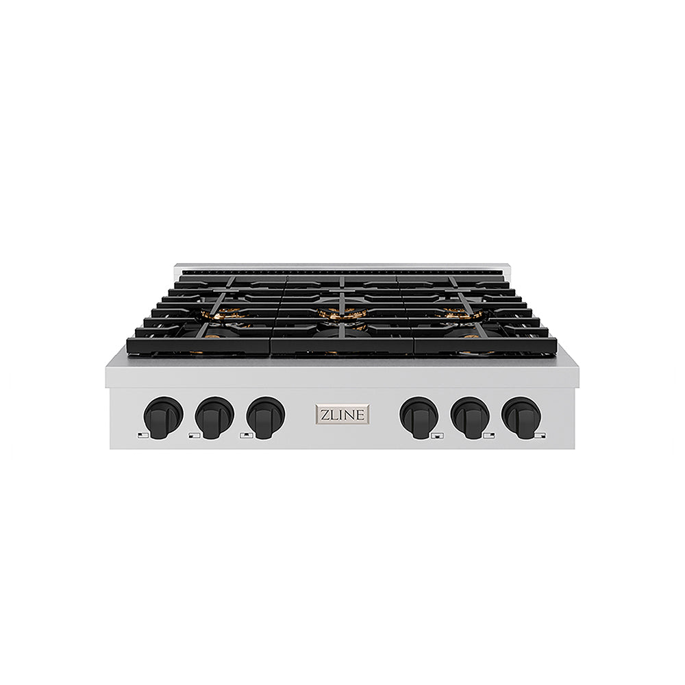 ZLINE Autograph Edition 36 in. Paramount Gas Rangetop with 6 Burner DuoPro™ Cooktop in Stainless Steel and Matte Black Accents, Open Box-Great Condition