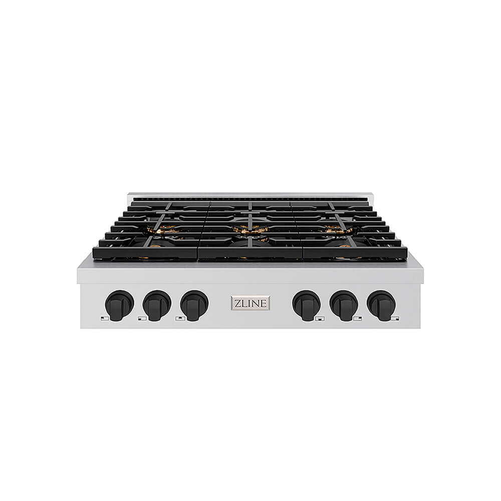 ZLINE Autograph Edition 36 in. Paramount Gas Rangetop with 6 Burner DuoPro™ Cooktop in Stainless Steel and Matte Black Accents, Open Box-Good Condition