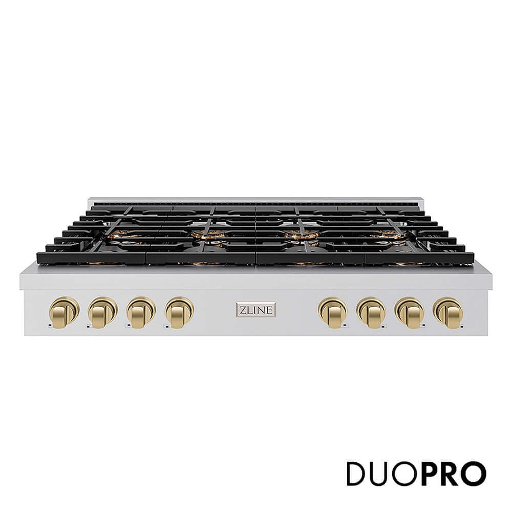 ZLINE Autograph Edition 48 in. Paramount Gas Rangetop with 8 Burner DuoPro™ Cooktop in Stainless Steel and Champagne Bronze Accents, Open Box-Good Condition