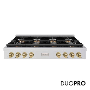 ZLINE Autograph Edition 48 in. Paramount Gas Rangetop with 8 Burner DuoPro™ Cooktop in Stainless Steel and Champagne Bronze Accents, Open Box-Good Condition main image.