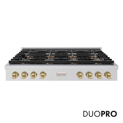 ZLINE Autograph Edition 48 in. Paramount Gas Rangetop with 8 Burner DuoPro™ Cooktop in Stainless Steel and Champagne Bronze Accents, Open Box-Good Condition