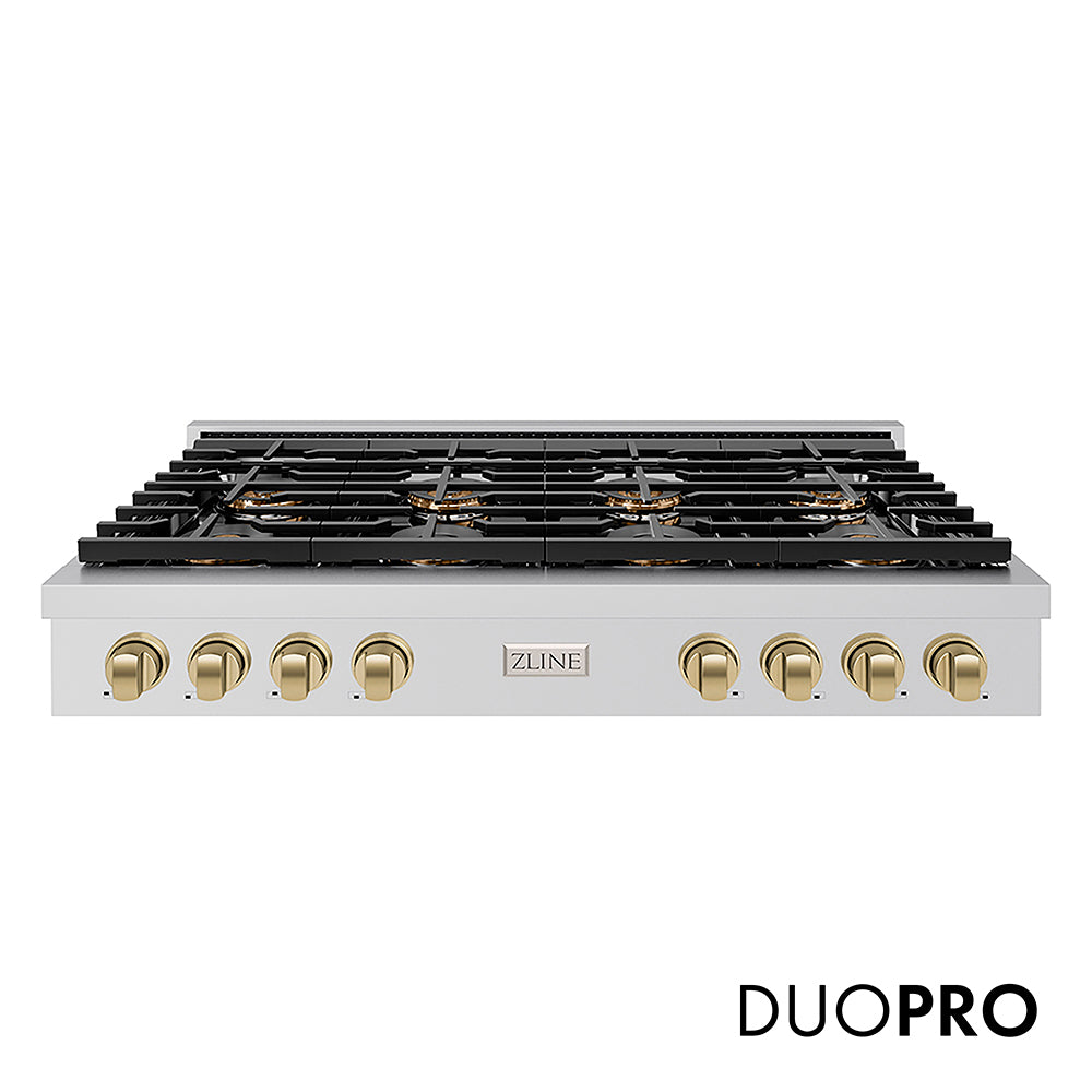 ZLINE Autograph Edition 48 in. Paramount Gas Rangetop with 8 Burner DuoPro™ Cooktop in Stainless Steel and Champagne Bronze Accents, Open Box-Great Condition
