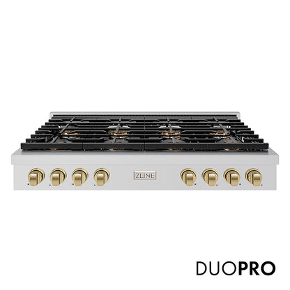 ZLINE Autograph Edition 48 in. Paramount Gas Rangetop with 8 Burner DuoPro™ Cooktop in Stainless Steel and Champagne Bronze Accents, Open Box-Great Condition
