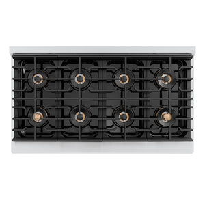 ZLINE Autograph Edition 48 in. Paramount Gas Rangetop with 8 Burner DuoPro™ Cooktop in Stainless Steel and Champagne Bronze Accents (PSRTZ-48-CB) top-down, above cooktop.