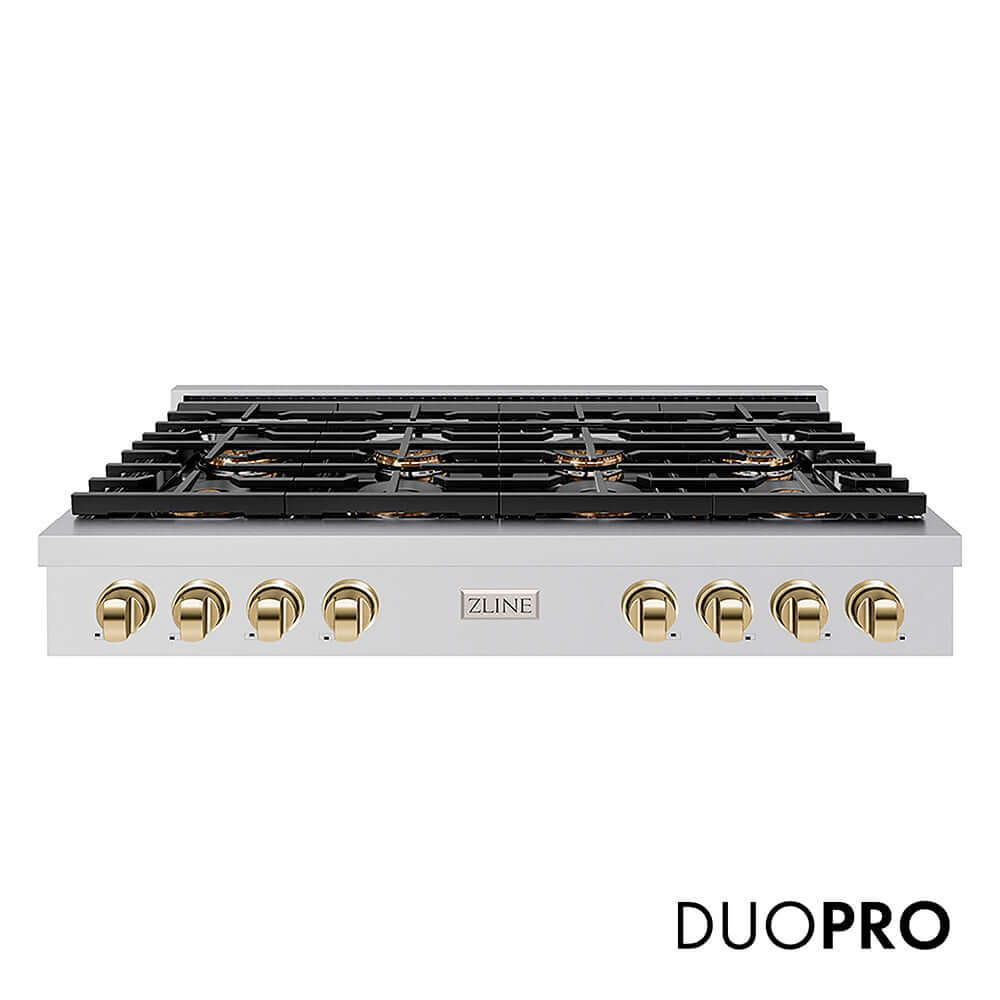 ZLINE Autograph Edition 48 in. Paramount Gas Rangetop with 8 Burner DuoPro™ Cooktop in Stainless Steel and Polished Gold Accents, Open Box-Good Condition
