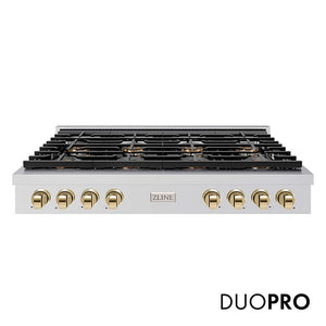 ZLINE Autograph Edition 48 in. Paramount Gas Rangetop with 8 Burner DuoPro™ Cooktop in Stainless Steel and Polished Gold Accents, Open Box-Good Condition main image.
