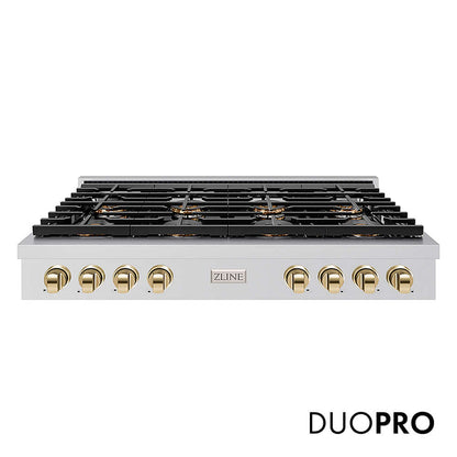 ZLINE Autograph Edition 48 in. Paramount Gas Rangetop with 8 Burner DuoPro™ Cooktop in Stainless Steel and Polished Gold Accents, Open Box-Good Condition