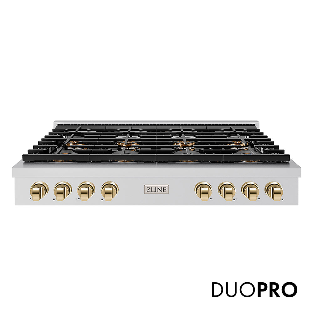 ZLINE Autograph Edition 48 in. Paramount Gas Rangetop with 8 Burner DuoPro™ Cooktop in Stainless Steel and Polished Gold Accents, Open Box-Great Condition