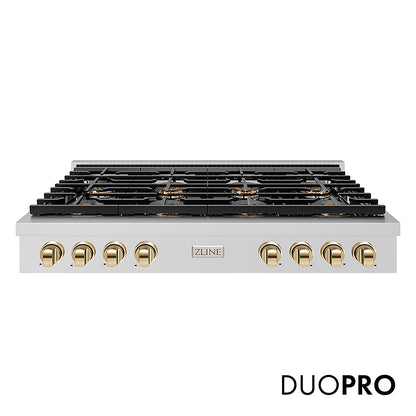 ZLINE Autograph Edition 48 in. Paramount Gas Rangetop with 8 Burner DuoPro™ Cooktop in Stainless Steel and Polished Gold Accents, Open Box-Great Condition