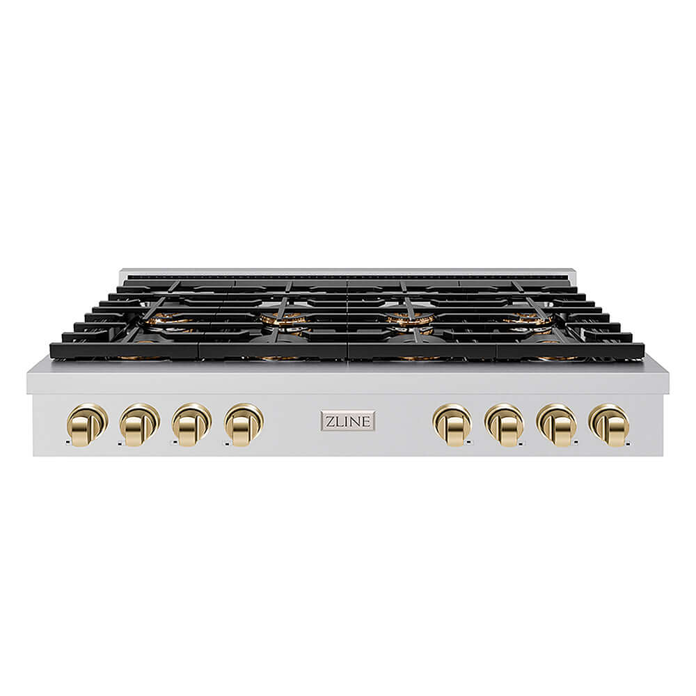ZLINE Autograph Edition 48 in. Paramount Gas Rangetop with 8 Burner DuoPro™ Cooktop in Stainless Steel and Polished Gold Accents, Open Box-Good Condition