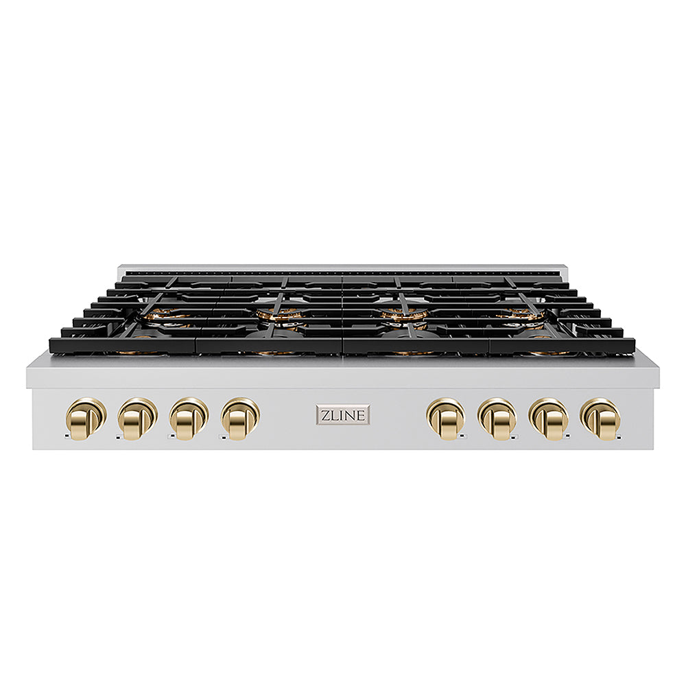 ZLINE Autograph Edition 48 in. Paramount Gas Rangetop with 8 Burner DuoPro™ Cooktop in Stainless Steel and Polished Gold Accents, Open Box-Great Condition