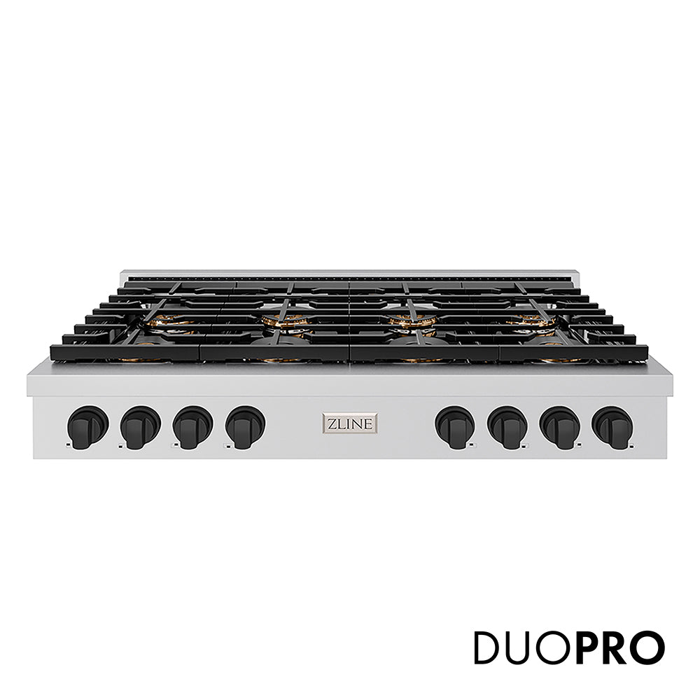 ZLINE Autograph Edition 48 in. Paramount Gas Rangetop with 8 Burner DuoPro™ Cooktop in Stainless Steel and Matte Black Accents, Open Box-Great Condition