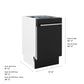 ZLINE 18 in. Tallac Series 3rd Rack Dishwasher with Auto Door Open Drying, 51dBa, Black Matte Panel (DWV-BLM-18) with dimensions labeled.