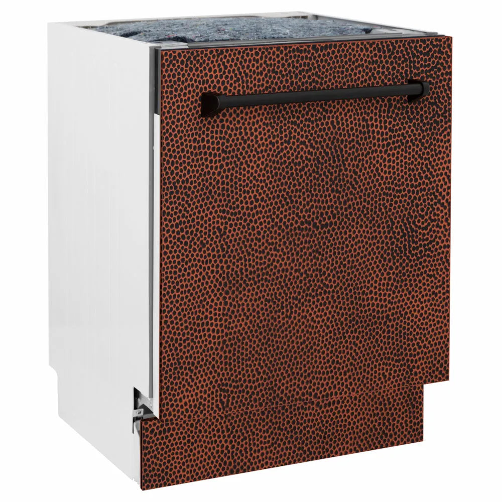 ZLINE 24 in. Tallac Series 3rd Rack Dishwasher with Auto Door Open Drying, 51dBa, Hand-Hammered Copper Panel (DWV-HH-24) side.