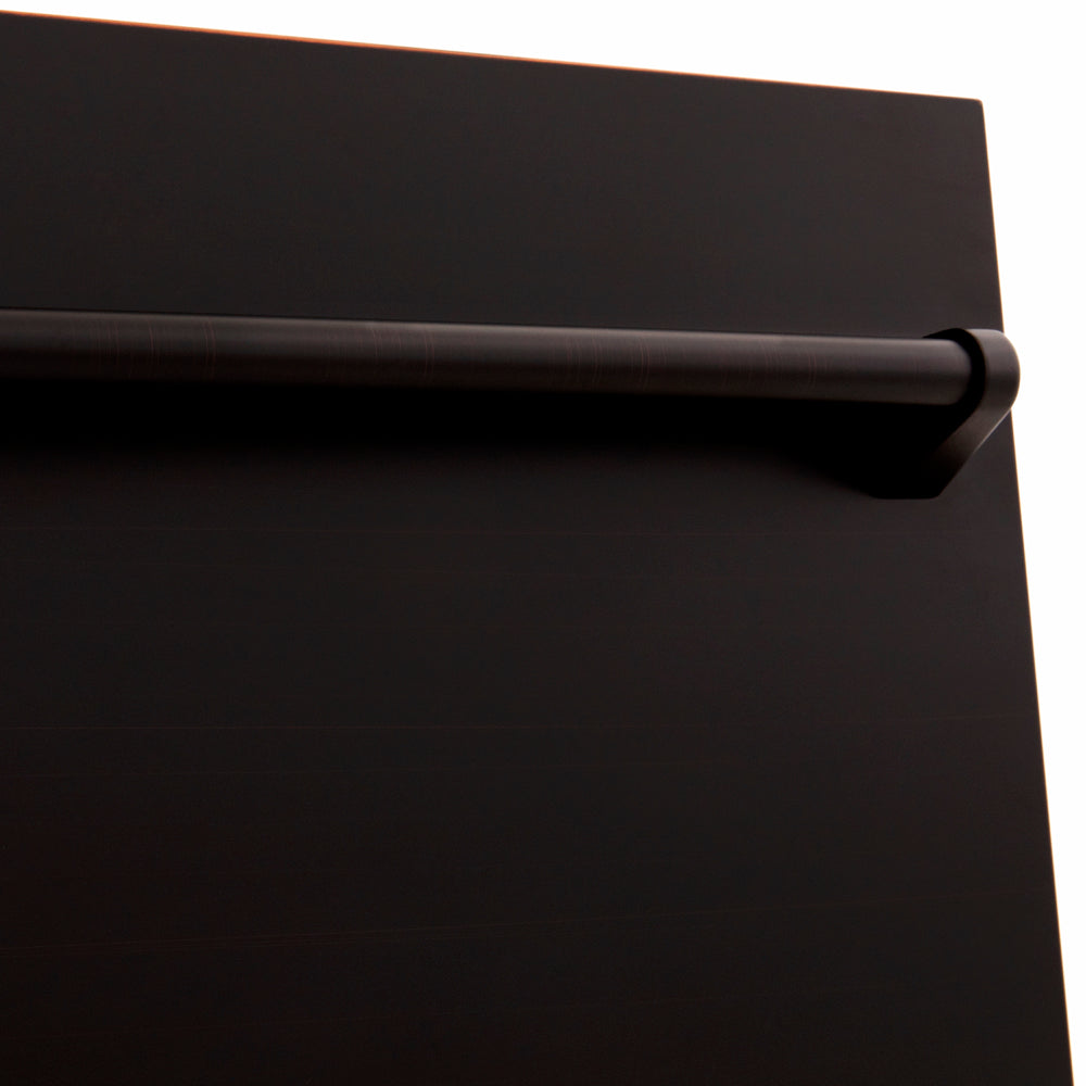 ZLINE 18 in. Tallac Series 3rd Rack Dishwasher with Auto Door Open Drying, 51dBa, Oil-Rubbed Bronze Panel (DWV-ORB-18) close-up, handle location.