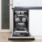 ZLINE 18 in. Tallac Series 3rd Rack Dishwasher with Auto Door Open Drying, 51dBa, Oil-Rubbed Bronze Panel (DWV-ORB-18) front, open, in a kitchen setting with visible interior components.