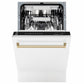 ZLINE Autograph Edition 18 in. Tallac Series 3rd Rack Dishwasher with Auto Door Open Drying, 51dBa, White Matte Panel with Champagne Bronze Handle (DWVZ-WM-18-CB)