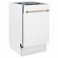 ZLINE Autograph Edition 18 in. Tallac Series 3rd Rack Dishwasher with Auto Door Open Drying, 51dBa, White Matte Panel with Champagne Bronze Handle (DWVZ-WM-18-CB)
