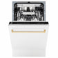 ZLINE Autograph Edition 18 in. Tallac Series 3rd Rack Dishwasher with Auto Door Open Drying, 51dBa, White Matte Panel with Polished Gold Handle (DWVZ-WM-18-G)