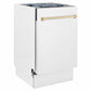 ZLINE Autograph Edition 18 in. Tallac Series 3rd Rack Dishwasher with Auto Door Open Drying, 51dBa, White Matte Panel with Polished Gold Handle (DWVZ-WM-18-G)