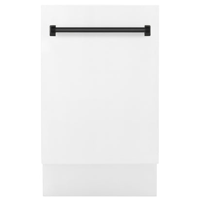 ZLINE Autograph Edition 18 in. Tallac Series 3rd Rack Dishwasher with Auto Door Open Drying, 51dBa, White Matte Panel with Matte Black Handle (DWVZ-WM-18-MB)