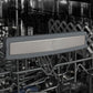 ZLINE Autograph Edition 18 in. Tallac Series 3rd Rack Dishwasher with Auto Door Open Drying, 51dBa, Panel Ready with Polished Gold Handle (DWVZ-18-G) close-up, logo on dish rack.