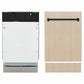 ZLINE Autograph Edition 18 in. Tallac Series 3rd Rack Dishwasher with Auto Door Open Drying, 51dBa, Panel Ready with Matte Black Handle (DWVZ-18-MB) front, side-by-side compared to custom panel.
