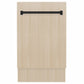 ZLINE Autograph Edition 18 in. Tallac Series 3rd Rack Dishwasher with Auto Door Open Drying, 51dBa, Panel Ready with Matte Black Handle (DWVZ-18-MB) front, with custom panel.