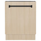 ZLINE Autograph Edition 24 in. Tallac Series 3rd Rack Dishwasher with Auto Door Open Drying, 51dBa, Panel Ready with Matte Black Handle (DWVZ-24-MB) front, with custom panel.