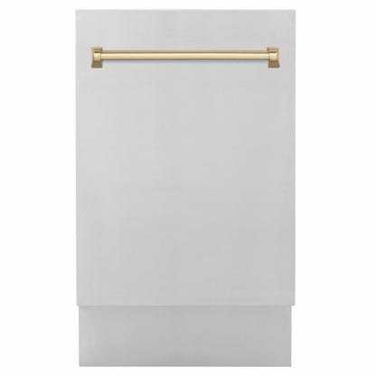 ZLINE Autograph Edition 18 in. Tallac Series 3rd Rack Dishwasher with Auto Door Open Drying, 51dBa, Stainless Steel Panel with Champagne Bronze Handle (DWVZ-304-18-CB)