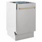 ZLINE Autograph Edition 18 in. Tallac Series 3rd Rack Dishwasher with Auto Door Open Drying, 51dBa, Stainless Steel Panel with Champagne Bronze Handle (DWVZ-304-18-CB)