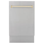 ZLINE Autograph Edition 18 in. Tallac Series 3rd Rack Dishwasher with Auto Door Open Drying, 51dBa, Stainless Steel Panel with Polished Gold Handle (DWVZ-304-18-G) main image.