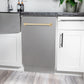 ZLINE Autograph Edition 18 in. Tallac Series 3rd Rack Dishwasher with Auto Door Open Drying, 51dBa, Stainless Steel Panel with Polished Gold Handle (DWVZ-304-18-G) in a modern kitchen with white cabinets and a gray countertop.