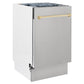 ZLINE Autograph Edition 18 in. Tallac Series 3rd Rack Dishwasher with Auto Door Open Drying, 51dBa, Stainless Steel Panel with Polished Gold Handle (DWVZ-304-18-G) side.