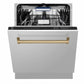 ZLINE Autograph Edition 24 in. Tallac Series 3rd Rack Dishwasher with Auto Door Open Drying, 51dBa, Stainless Steel Panel with Champagne Bronze Handle (DWVZ-304-24-CB)