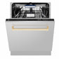 ZLINE Autograph Edition 24 in. Tallac Series 3rd Rack Dishwasher with Auto Door Open Drying, 51dBa, Stainless Steel Panel with Polished Gold Handle (DWVZ-304-24-G)