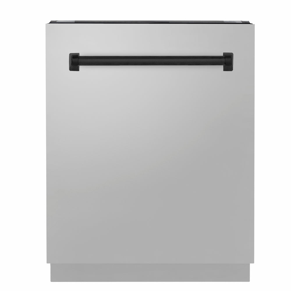ZLINE Autograph Edition 24 in. Tallac Series 3rd Rack Dishwasher with Auto Door Open Drying, 51dBa, Stainless Steel Panel with Matte Black Handle (DWVZ-304-24-MB)