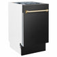ZLINE Autograph Edition 18 in. Tallac Series 3rd Rack Dishwasher with Auto Door Open Drying, 51dBa, Black Stainless Steel Panel with Polished Gold Handle (DWVZ-BS-18-G)