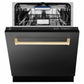 ZLINE Autograph Edition 24 in. Tallac Series 3rd Rack Dishwasher with Auto Door Open Drying, 51dBa, Black Stainless Steel Panel with Champagne Bronze Handle (DWVZ-BS-24-CB)