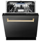 ZLINE Autograph Edition 24 in. Tallac Series 3rd Rack Dishwasher with Auto Door Open Drying, 51dBa, Black Stainless Steel Panel with Polished Gold Handle (DWVZ-BS-24-G)