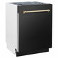 ZLINE Autograph Edition 24 in. Tallac Series 3rd Rack Dishwasher with Auto Door Open Drying, 51dBa, Black Stainless Steel Panel with Polished Gold Handle (DWVZ-BS-24-G)