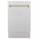 ZLINE Autograph Edition 18 in. Tallac Series 3rd Rack Dishwasher with Auto Door Open Drying, 51dBa, Satin Stainless Steel Panel with Champagne Bronze Handle (DWVZ-SN-18-CB) main image.