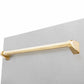 ZLINE Autograph Edition 18 in. Tallac Series 3rd Rack Dishwasher with Auto Door Open Drying, 51dBa, Satin Stainless Steel Panel with Polished Gold Handle (DWVZ-SN-18-G) close-up, handle location.