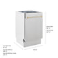 ZLINE Autograph Edition 18 in. Tallac Series 3rd Rack Dishwasher with Auto Door Open Drying, 51dBa, Satin Stainless Steel Panel with Polished Gold Handle (DWVZ-SN-18-G) with dimensions labeled.